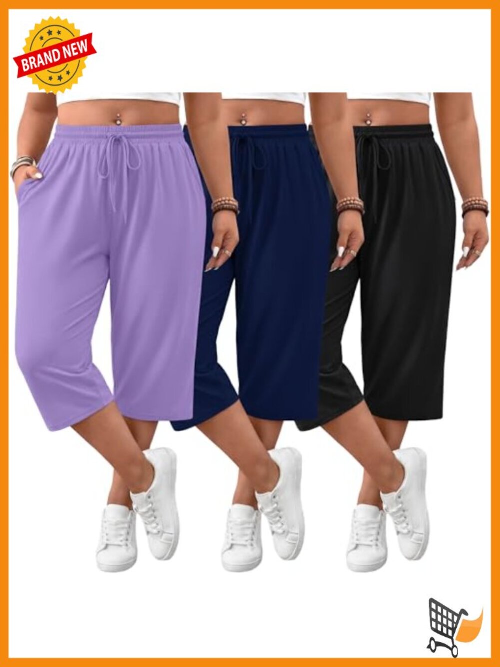 3 Pack Plus Size Wide Leg Yoga Capri Sweatpants Drawstring Loose Fit Cropped